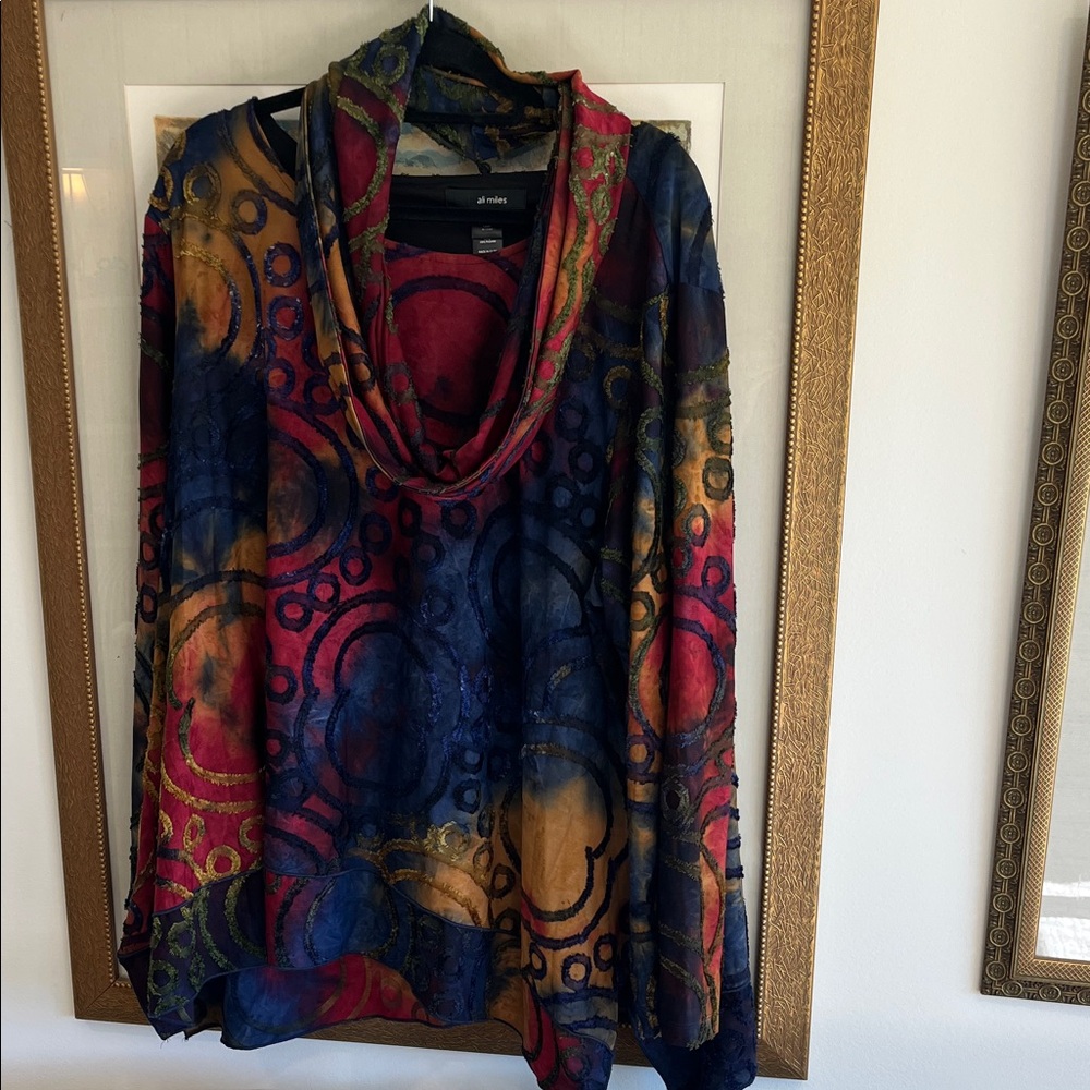 Semi-Sheer Multi-Color Cowl Neck Women’s Top